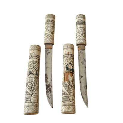 JAPAN, 20th century
Pair of engraved bone...