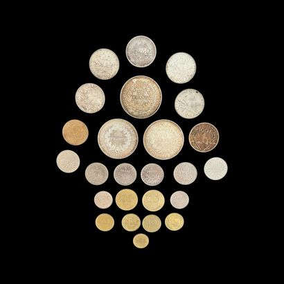FRANCE - RÉUNION de PIÈCES de francs en argent...