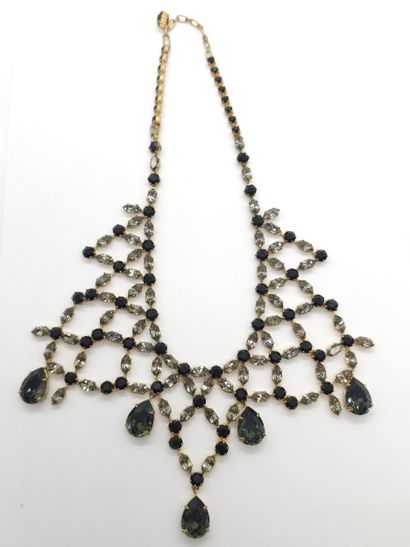 COLLIER collerette en métal doré et pier...