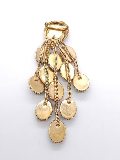 IMPORTANTE broche en métal doré et cabochons...