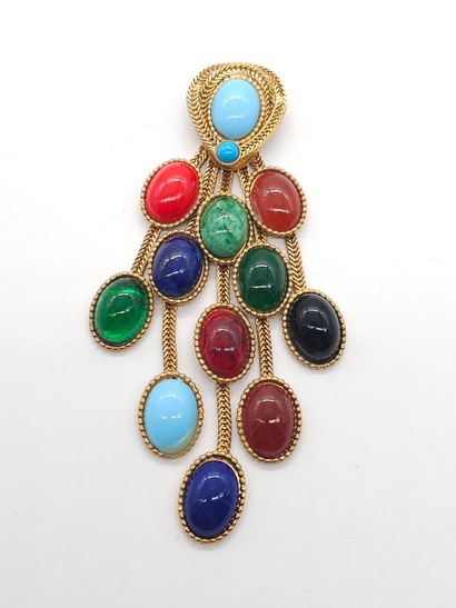 IMPORTANTE broche en métal doré et cabochons...