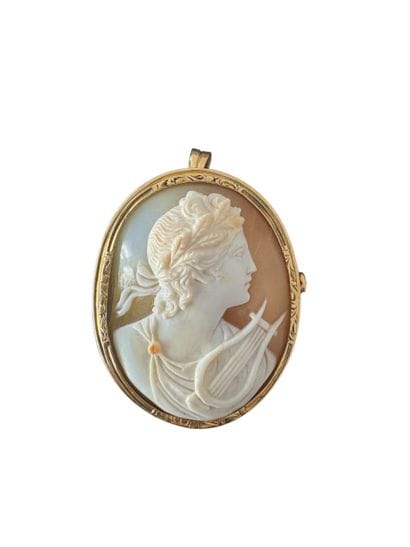 750° yellow gold cameo pendant in the shape...