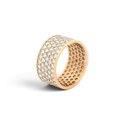 750° yellow gold band ring set with five...