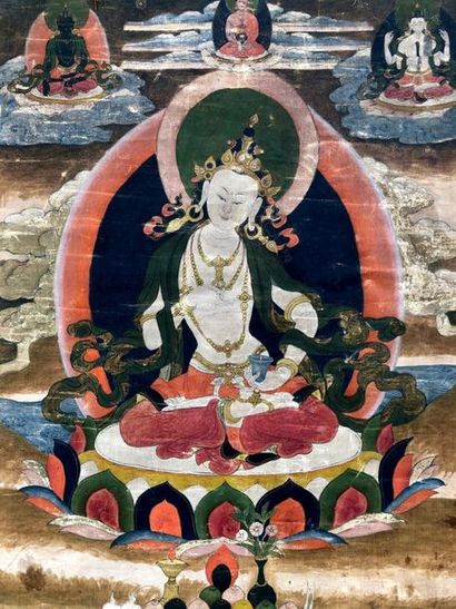 TIBET XIXème SIECLE 
TANKA figurant le paradis...