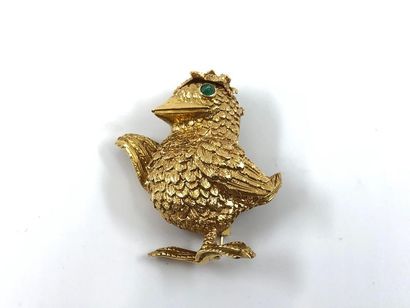 BROCHE poussin en or jaune 750°ornée d'un...