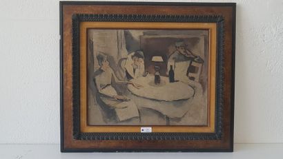 ROBERT LOTIRON (1886-1966 ) 
La veillée
Huile...