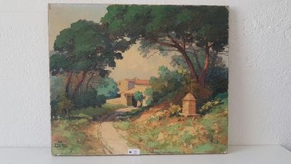 MOURGUES (Xxème)
Le puit 
Huile sur toile...