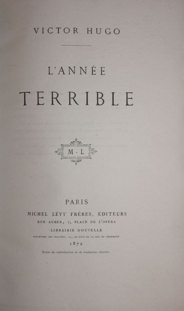 HUGO Victor. L'Année terrible. Paris, Michel...
