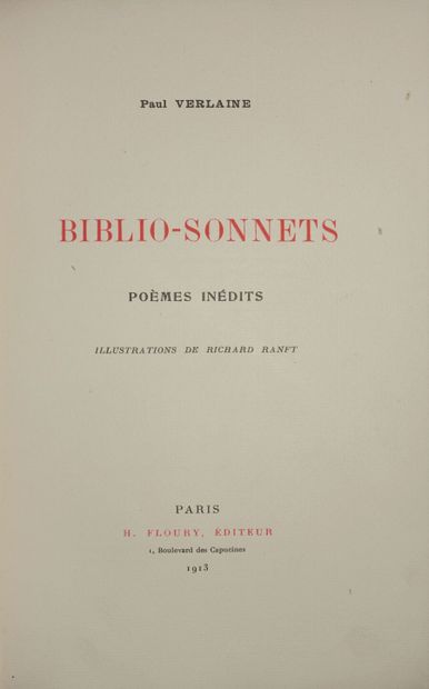 VERLAINE Paul. Biblio-Sonnets. Unpublished...