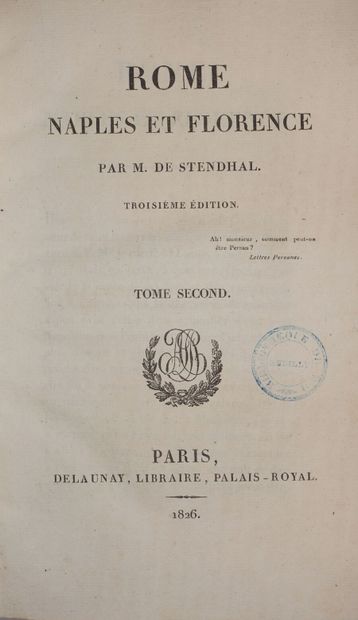 STENDHAL. Rome, Naples and Florence. Third...