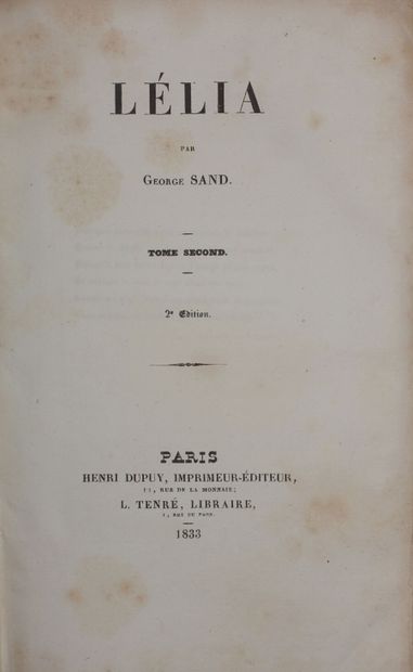 SAND George. Lélia. Paris, H. Dupuis; L....