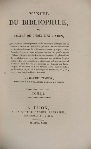 PEIGNOT Gabriel. Manuel du Bibliophile ou...