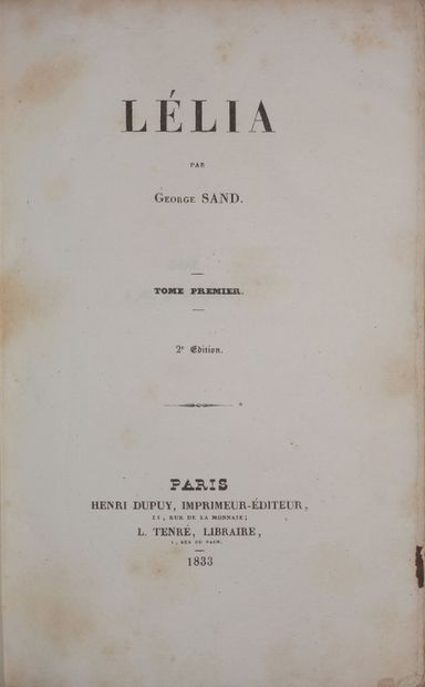 SAND George. Lélia. Paris, H. Dupuis; L....