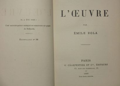 ZOLA Émile. L'OEuvre. Paris, G. Charpentier...