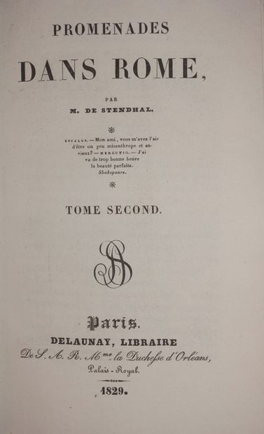 STENDHAL. Promenades dans Rome. Paris, Delaunay,...