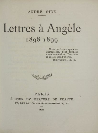 GIDE André. Letters to Angèle. 1898-1899....