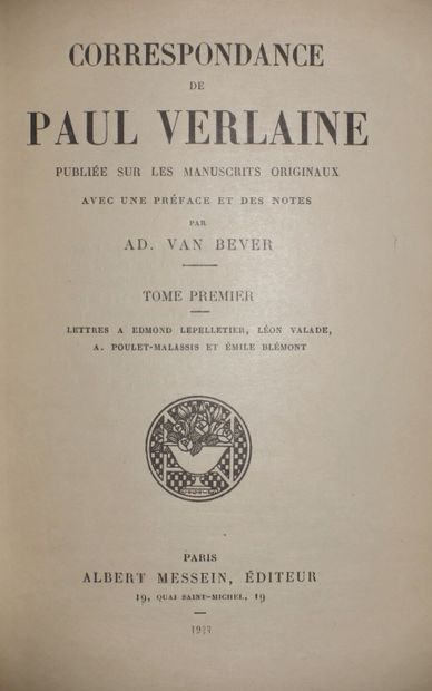 VERLAINE Paul. Correspondence. Published...