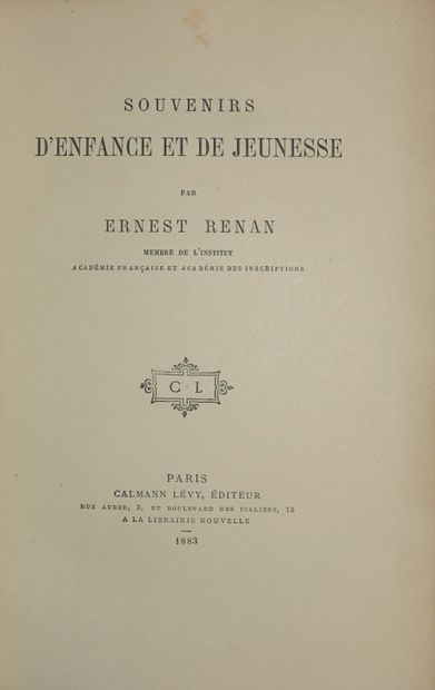 RENAN Ernest. Souvenirs of childhood and...