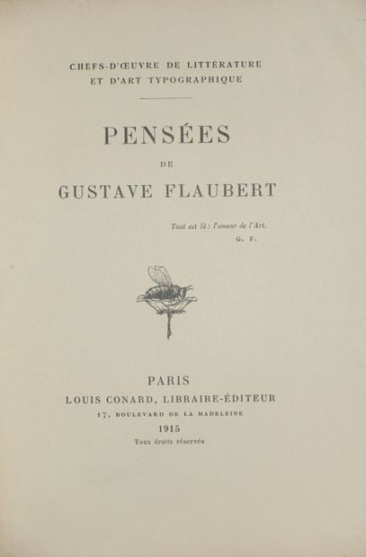 FLAUBERT Gustave. Pensées. Paris, Louis Conard,...