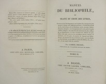 PEIGNOT Gabriel. Manuel du Bibliophile ou...