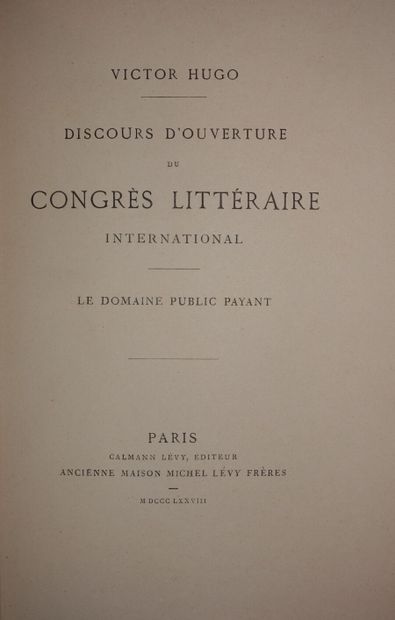 HUGO Victor]. Opening speech of the International...