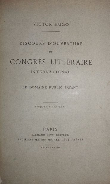 HUGO Victor]. Opening speech of the International...