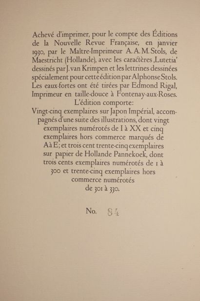 GIDE André. Paludes. Paris, NRF, 1930] in-4,...