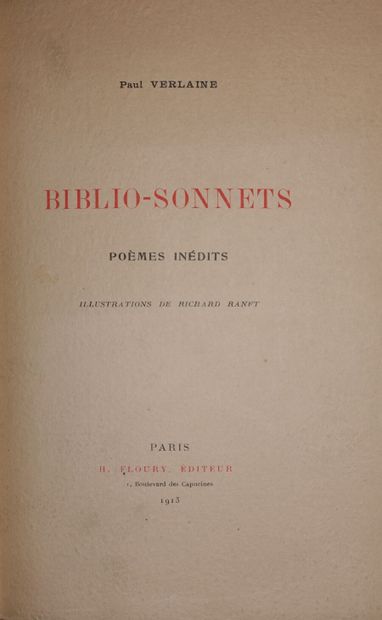 VERLAINE Paul. Biblio-Sonnets. Unpublished...