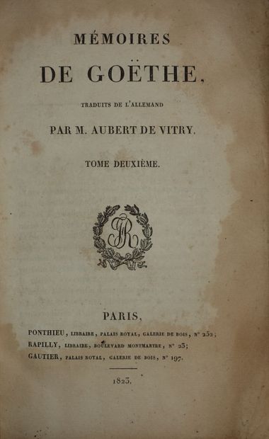 GOETHE Johann-Wolfgang von. Memoirs. Translated...