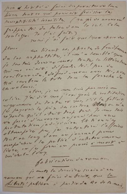FEYDEAU Ernest. Autograph letter signed to...