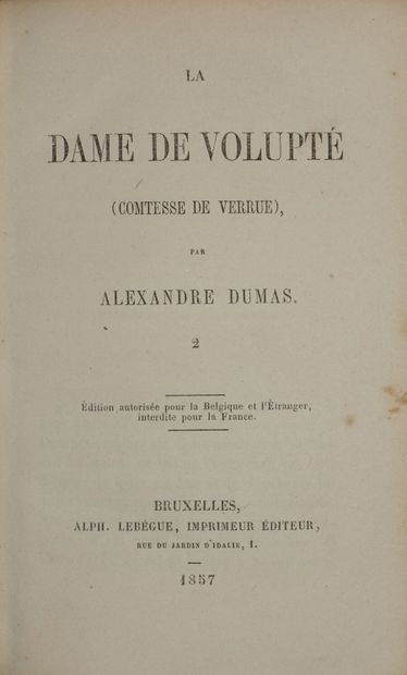DUMAS Alexandre. La Dame de volupté (la comtesse...