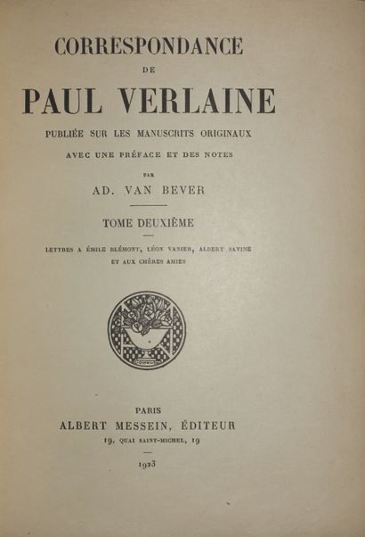 VERLAINE Paul. Correspondence. Published...