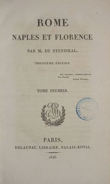 STENDHAL. Rome, Naples and Florence. Third...