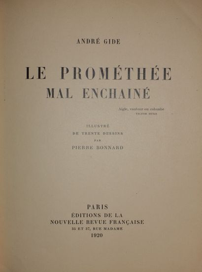 GIDE André. Le Prométhée mal enchaîné. Paris,...