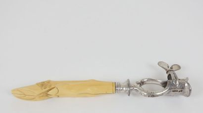Silver plated metal leg of lamb tongs, the...