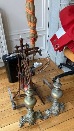 Pair of brass andirons decorated with balusters,...