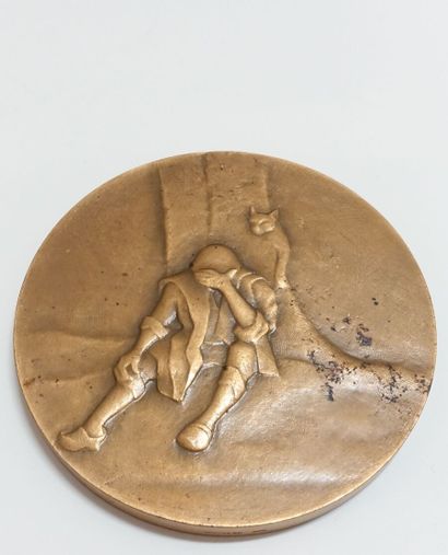The Kicked Cat.

Circular bronze medal, signed...