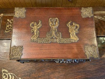 Small mahogany music box with openwork gilt...