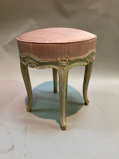 Petit tabouret rond en bois laqué gris et...