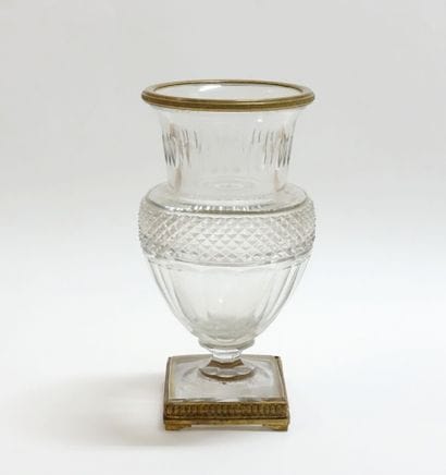 Baluster vase in cut crystal, the belly decorated...