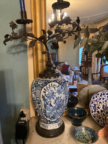 Pair of earthenware vases with blue-white...