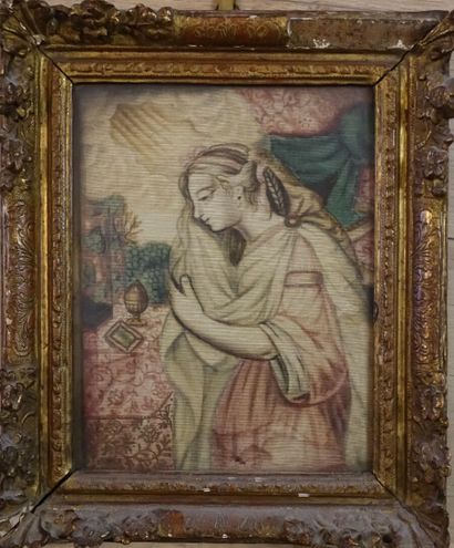 Draped woman.

Painting on fabric glued on...