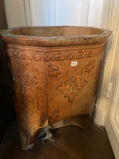 Octagonal shaped stoneware fountain decorated...