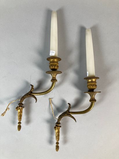 Pair of thin gilt bronze sconces with a light...