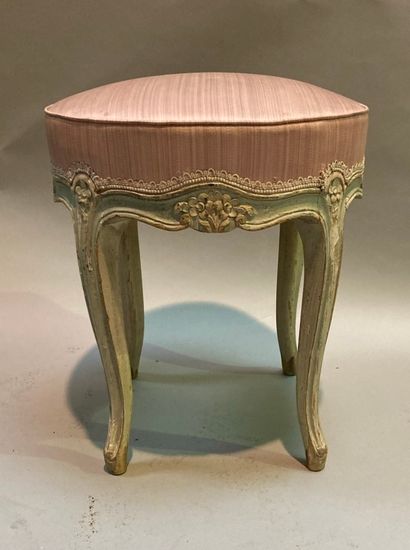 Petit tabouret rond en bois laqué gris et...