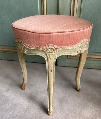 Petit tabouret rond en bois laqué gris et...