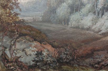 Entourage de Moreau l'Aîné. 

Paysage animé.

Gouache.

Haut....