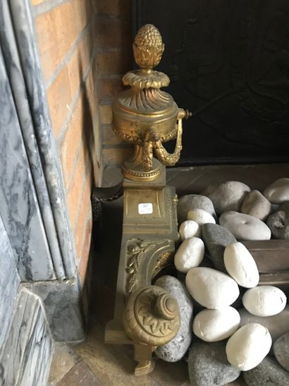 Pair of ormolu bronze andirons decorated...