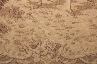 Gallant scenes.

Pair of framed tapestries.

(Stains.)

Top....