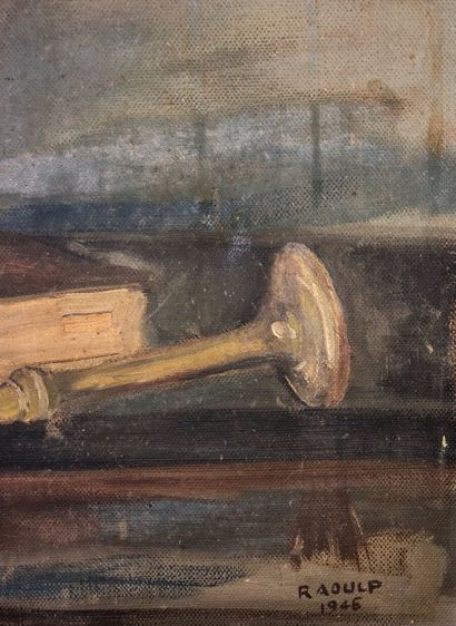 R AOULP.

Still life with a vase of flowers...
